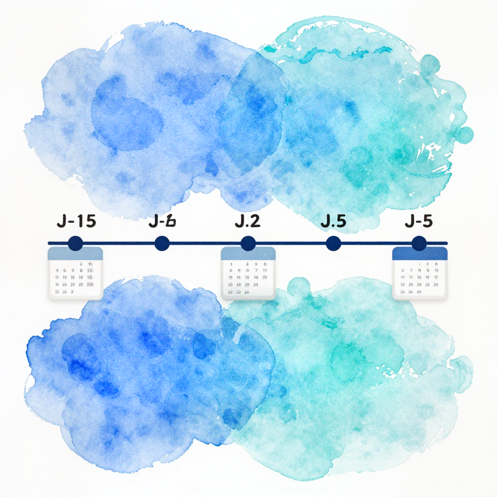 Timeline du processus de gestion des vœux de J-15 à J-5
